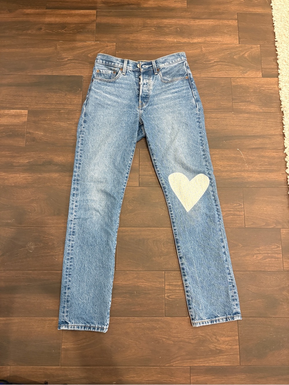 Custom made worn onceLevi's Light Blue Straight Leg Jeans with Heart Patch